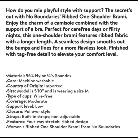 No Boundaries Juniors Ribbed One Shoulder Brami Size Small - Picture 7 of 7